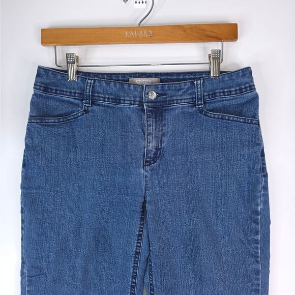 Chicos Jeans Womens 0 (30x20) Blue Crop Capri Stretch Denim Bling - Picture 3 of 9